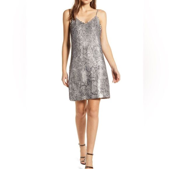 Cupcakes & Cashmere Candace V-neck Silver Sequin Slip Mini Dress-Snake-print - Picture 10 of 14